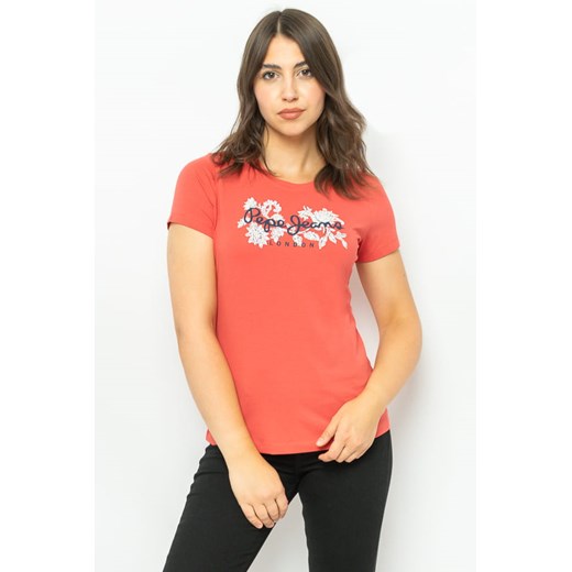 t-shirt damski pepe jeans pl505436 czerwony ze sklepu Royal Shop w kategorii Bluzki damskie - zdjęcie 166430315