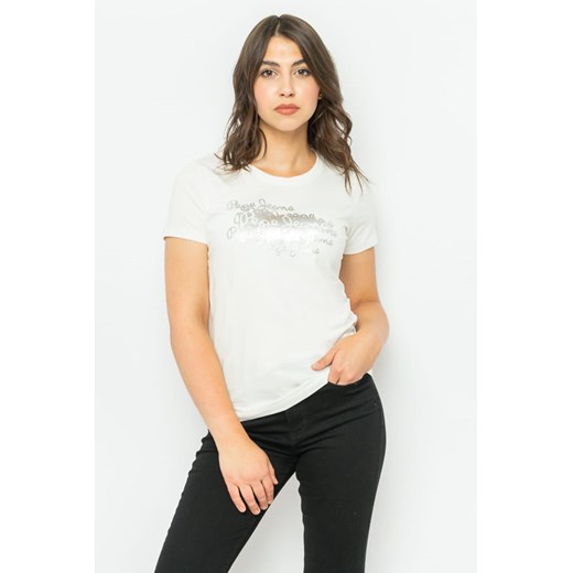 t-shirt damski pepe jeans pl505556 ecru ze sklepu Royal Shop w kategorii Bluzki damskie - zdjęcie 166430327