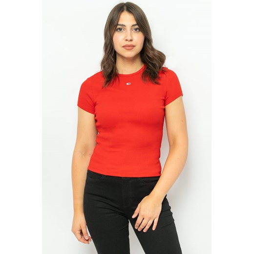 t-shirt damski tommy jeans dw0dw14876 czerwony ze sklepu Royal Shop w kategorii Bluzki damskie - zdjęcie 166430395