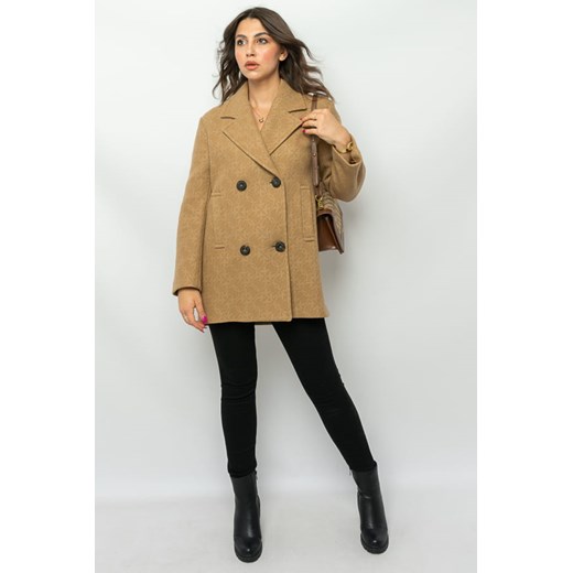 płaszcz damski pinko 101875 y82w beżowy  regular fit ze sklepu Royal Shop w kategorii Płaszcze damskie - zdjęcie 166431825