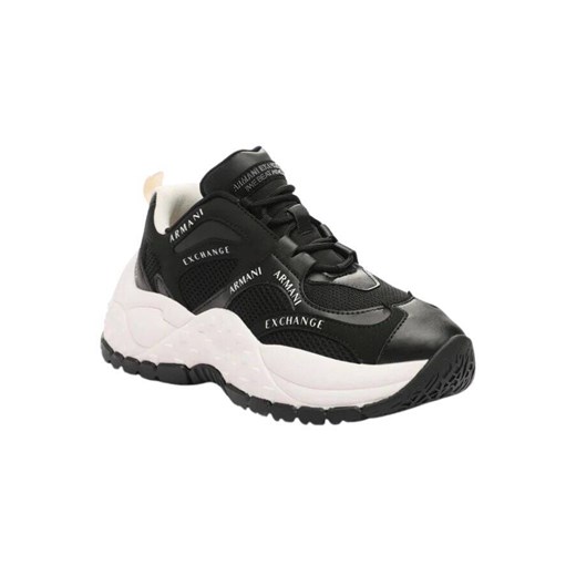 Buty sportowe damskie czarne Armani Exchange na platformie sznurowane z tworzywa sztucznego 