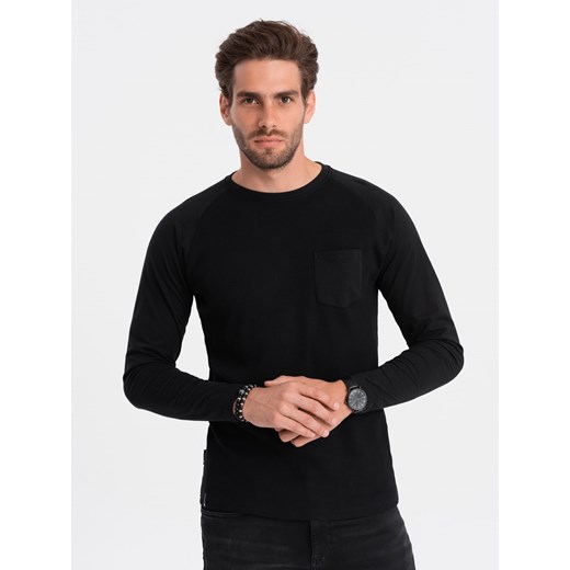 Longsleeve męski o strukturze "wafla" - czarny V4 OM-LSCL-0109 ze sklepu ombre w kategorii T-shirty męskie - zdjęcie 166445558