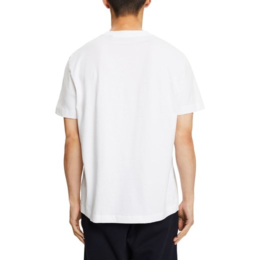 T-shirt męski biały Esprit z krótkimi rękawami w nadruki wiosenny 