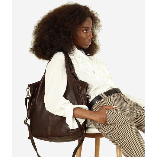 Torba damska skórzana pojemny shopper z rozpinanymi bokami classic leather bag - uniwersalny okazyjna cena Verostilo