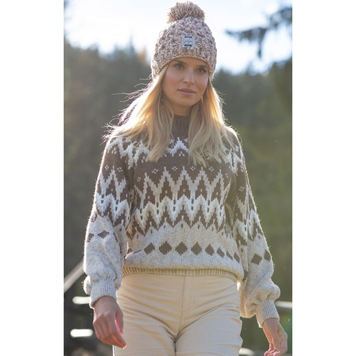 Ciepły sweter damski z norweskim wzorem F1367, Kolor espresso, Rozmiar S/M, Fobya ze sklepu Primodo w kategorii Swetry damskie - zdjęcie 166450939