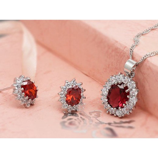 komplet biżuterii rubinowe markizy czerwone owalne cyrkonie Lovrin wyprzedaż LOVRIN