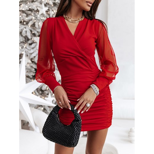 Sukienka mini z tiulowym rękawem COLINA - czerwona ze sklepu magmac.pl w kategorii Sukienki - zdjęcie 166453426