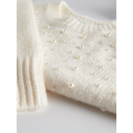 Reserved - Sweter z perłami - kremowy Reserved L Reserved