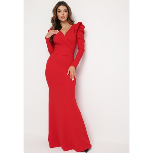 Czerwona Sukienka Maxi z Kopertowym Dekoltem i Falbankami Serrila ze sklepu Born2be Odzież w kategorii Sukienki - zdjęcie 166455265
