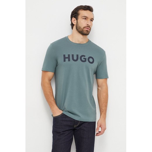 HUGO t-shirt bawełniany męski kolor zielony z nadrukiem XXL ANSWEAR.com