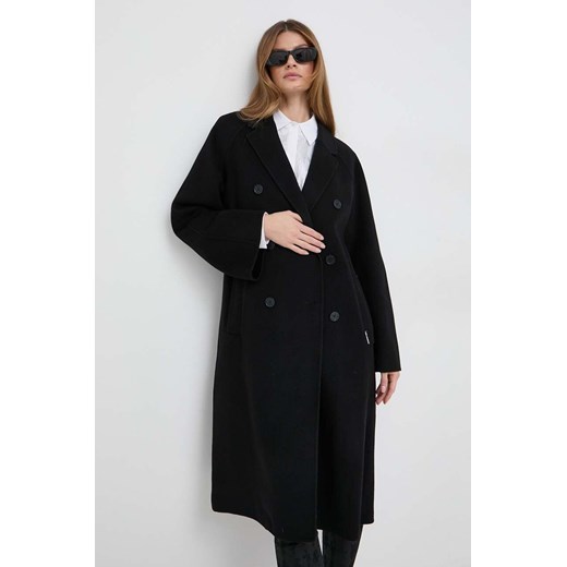Karl Lagerfeld płaszcz wełniany kolor czarny przejściowy dwurzędowy ze sklepu ANSWEAR.com w kategorii Płaszcze damskie - zdjęcie 166463155
