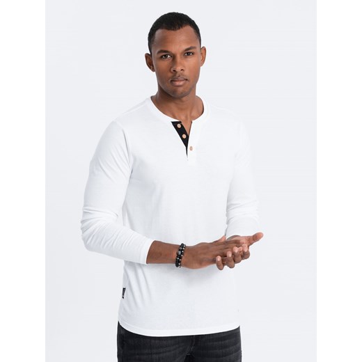 Longsleeve męski z dekoltem HENLEY - biały V10 OM-LSCL-0107 S ombre