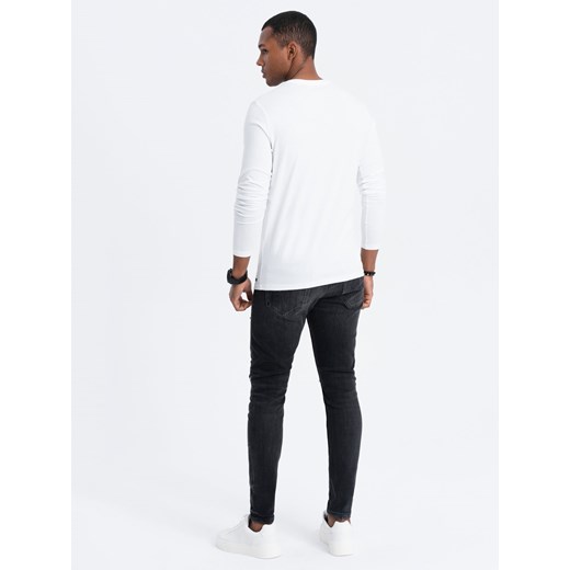 Longsleeve męski z dekoltem HENLEY - biały V10 OM-LSCL-0107 XL ombre