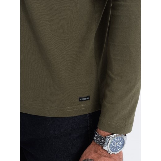 Longsleeve męski z dekoltem HENLEY - ciemnooliwkowy V1 OM-LSCL-0107 L ombre