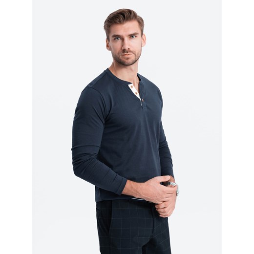 Longsleeve męski z dekoltem HENLEY - granatowy V3 OM-LSCL-0107 L ombre