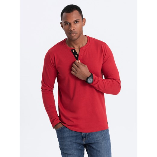 Longsleeve męski z guzikami przy dekolcie - czerwony V7 OM-LSCL-0107 ze sklepu ombre w kategorii T-shirty męskie - zdjęcie 166465745