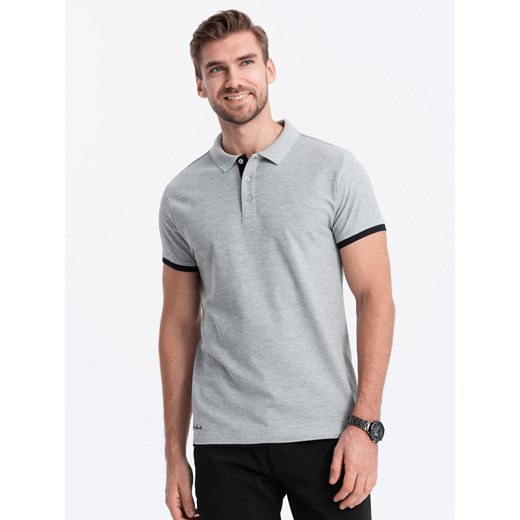 Koszulka męska polo bawełniana - jasnoszary V7 OM-POSS-0113 ze sklepu ombre w kategorii T-shirty męskie - zdjęcie 166472407