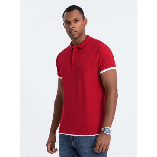 Koszulka męska polo bawełniana - czerwony V2 OM-POSS-0113 ze sklepu ombre w kategorii T-shirty męskie - zdjęcie 166472479