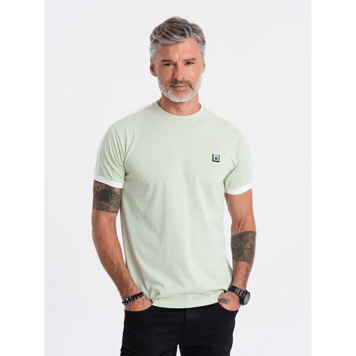 T-shirt męski bawełniany z kontrastującymi wstawkami - jasnomiętowy V9 S1632 ze sklepu ombre w kategorii T-shirty męskie - zdjęcie 166472485