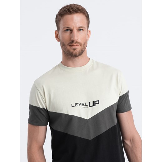 T-shirt męski bawełniany trójkolorowy z logo - czarno-grafitowy V2 S1747 XXL promocyjna cena ombre
