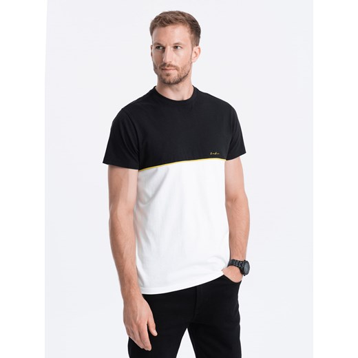 T-shirt męski bawełniany dwukolorowy - czarno-biały V2 S1619 ze sklepu ombre w kategorii T-shirty męskie - zdjęcie 166480276