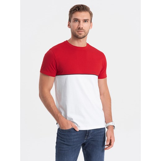 T-shirt męski bawełniany dwukolorowy - czerwono-biały V6 S1619 ze sklepu ombre w kategorii T-shirty męskie - zdjęcie 166480306