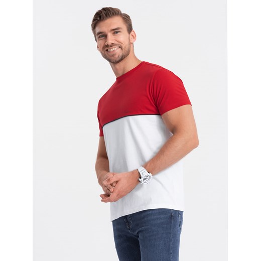 T-shirt męski bawełniany dwukolorowy - czerwono-biały V6 S1619 L promocja ombre