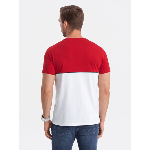 T-shirt męski bawełniany dwukolorowy - czerwono-biały V6 S1619 XXL okazja ombre