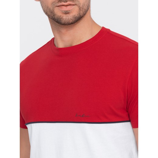 T-shirt męski bawełniany dwukolorowy - czerwono-biały V6 S1619 M okazja ombre