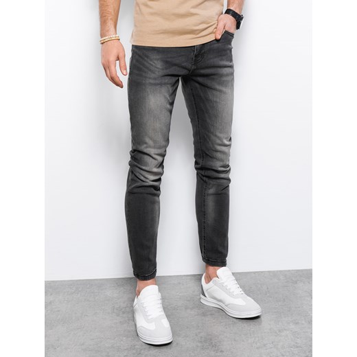 Spodnie jeansowe męskie SLIM FIT - grafitowe P1023 ze sklepu ombre w kategorii Jeansy męskie - zdjęcie 166480315