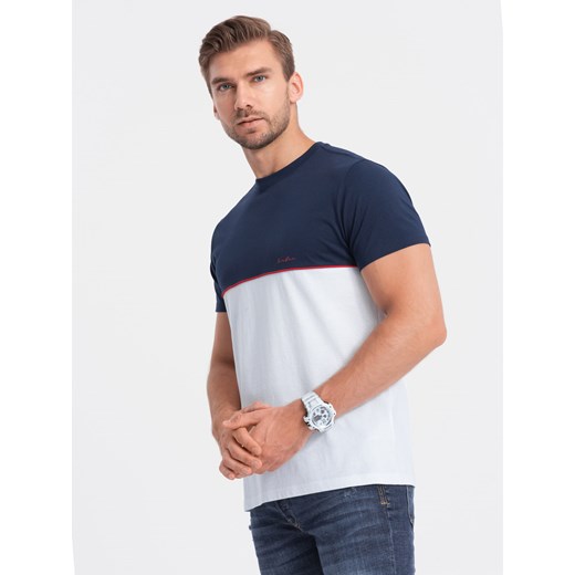 T-shirt męski bawełniany dwukolorowy - granatowo-biały V7 S1619 ze sklepu ombre w kategorii T-shirty męskie - zdjęcie 166480316