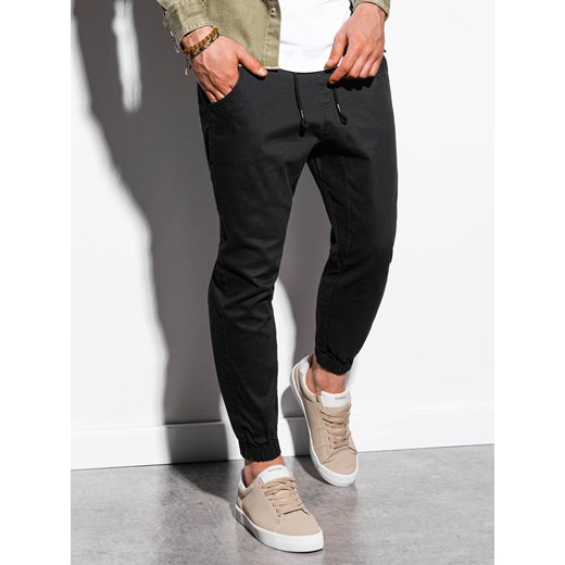 Spodnie męskie materiałowe JOGGERY - czarne V1 P885 ze sklepu ombre w kategorii Spodnie męskie - zdjęcie 166480328