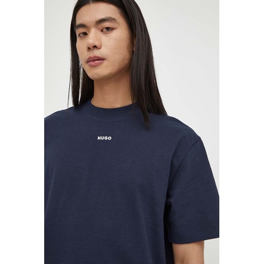 HUGO t-shirt bawełniany męski kolor niebieski gładki 50488330 ze sklepu ANSWEAR.com w kategorii T-shirty męskie - zdjęcie 166482968