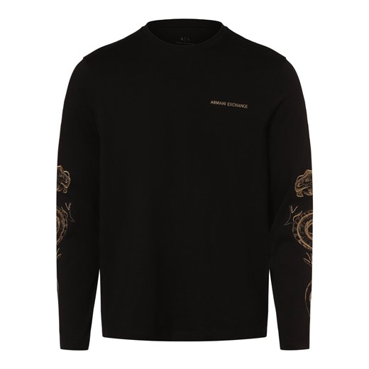 Armani Exchange Męska koszulka z długim rękawem Mężczyźni Bawełna czarny jednolity ze sklepu vangraaf w kategorii Bluzy męskie - zdjęcie 166489595