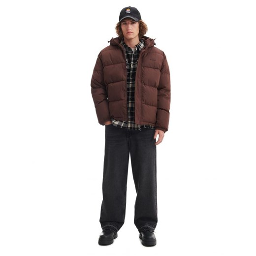 Cropp - Brązowa pikowana kurtka z kapturem - brązowy Cropp L Cropp