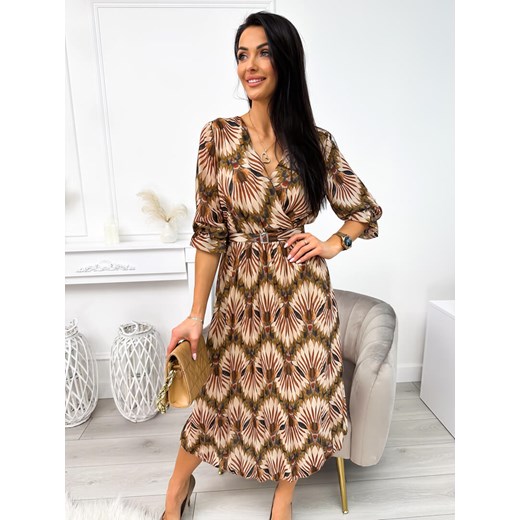 Sukienka Modnakiecka.pl z paskiem casual z długimi rękawami 