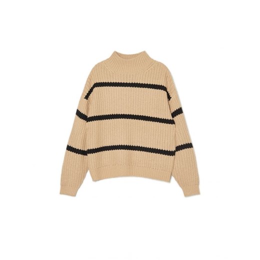 Cropp - Beżowy sweter w paski z golfem - beżowy ze sklepu Cropp w kategorii Swetry damskie - zdjęcie 166498055