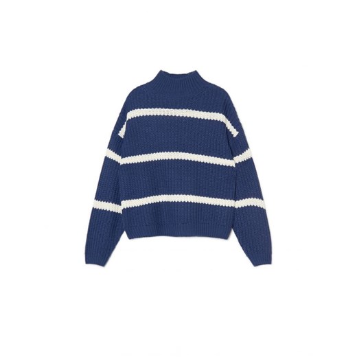 Cropp - Granatowy sweter w paski z golfem - granatowy ze sklepu Cropp w kategorii Swetry damskie - zdjęcie 166498056