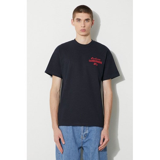 Carhartt WIP t-shirt bawełniany S/S Mechanics T-Shirt męski kolor granatowy z nadrukiem I032880.1CXX ze sklepu PRM w kategorii T-shirty męskie - zdjęcie 166499915