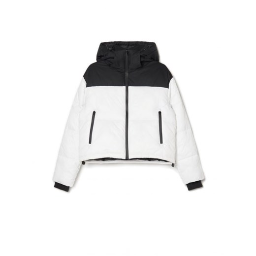 Cropp - Czarno-biała kurtka puffer z kapturem - biały Cropp XL Cropp