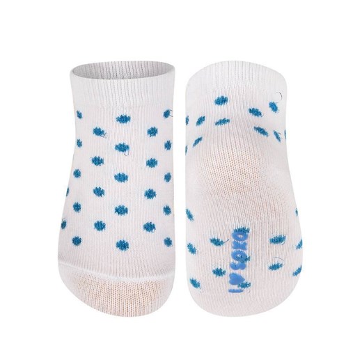 Skarpetki niemowlęce białe SOXO w niebieskie kropki ze sklepu Sklep SOXO w kategorii Skarpetki dziecięce - zdjęcie 166506195