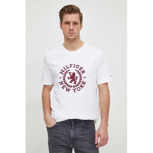 Tommy Hilfiger t-shirt bawełniany męski kolor biały z aplikacją MW0MW33682 ze sklepu ANSWEAR.com w kategorii T-shirty męskie - zdjęcie 166528596