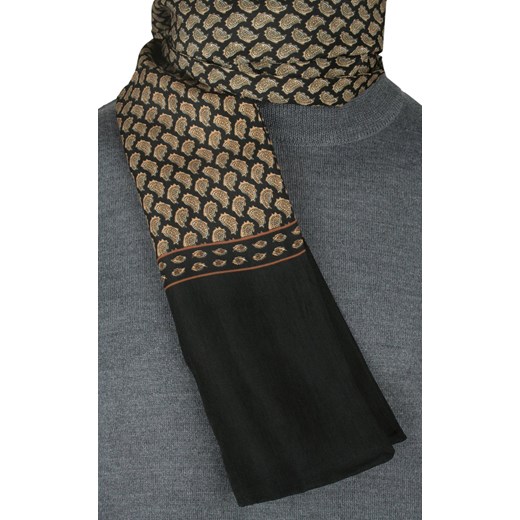 Męski Szalik Elegancki Miękki, Dwustronny, Śliski - ALTIES - Czarny w Beżowy Alties JegoSzafa.pl