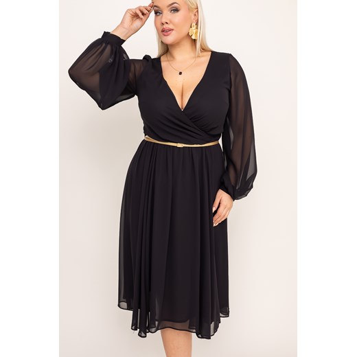 Czarna Sukienka szyfonowa z paskiem NEVIMA ze sklepu TONO w kategorii Sukienki - zdjęcie 166541689