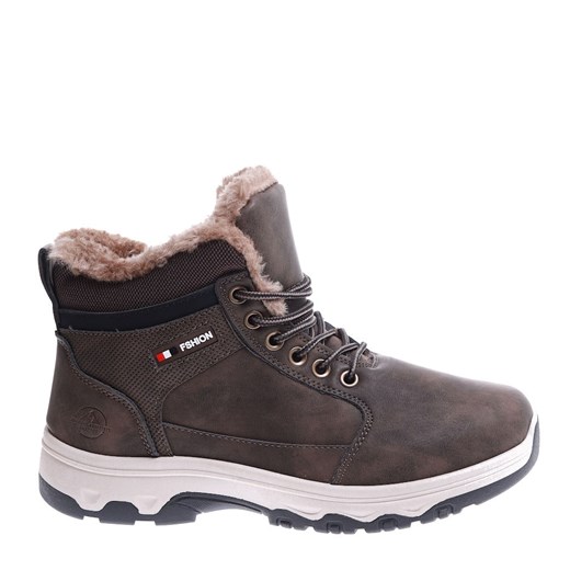 Zimowe bązowe chłopięce buty trekkingowe /E10-2 15340 T633/ ze sklepu Pantofelek24.pl w kategorii Buty trekkingowe męskie - zdjęcie 166545515