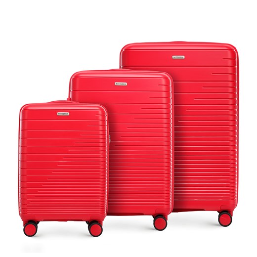 Zestaw walizek z polipropylenu z błyszczącymi paskami czerwony ze sklepu WITTCHEN w kategorii Walizki - zdjęcie 166596605