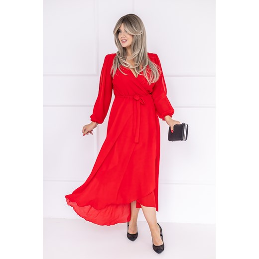Sukienka czerwona maxi z dekoltem w serek 