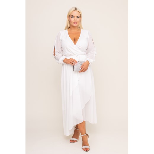 Sukienka biała z długim rękawem rozkloszowana 