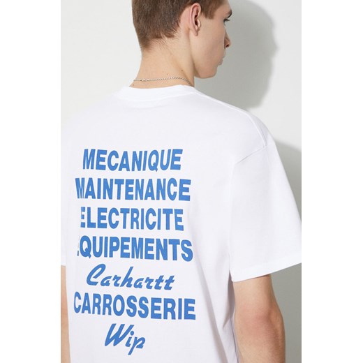 Carhartt WIP t-shirt bawełniany S/S Mechanics T-Shirt męski kolor biały z nadrukiem I032880.02XX ze sklepu PRM w kategorii T-shirty męskie - zdjęcie 166607607