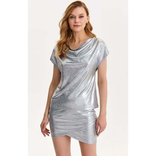 Top Secret srebrna mini spódnica damska kopertowa SSD1899, Kolor srebrny, Top Secret 42 okazja Primodo